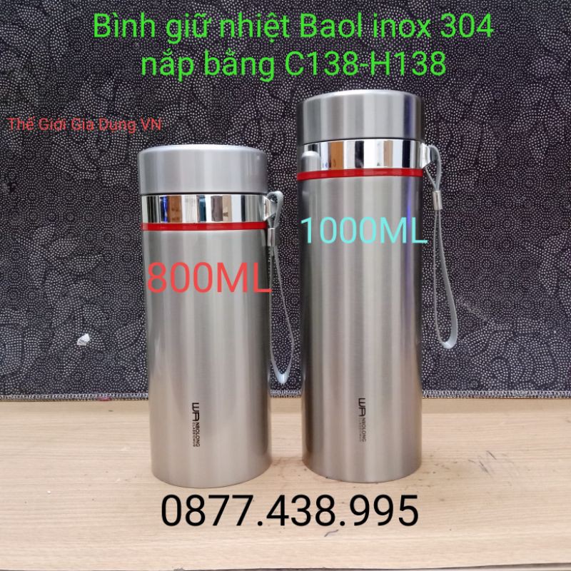 Baol sus 304 กระติกน้ําร้อนสแตนเลสพร้อมฝาปิด C138 (800ml) และ H138 (1000ml)