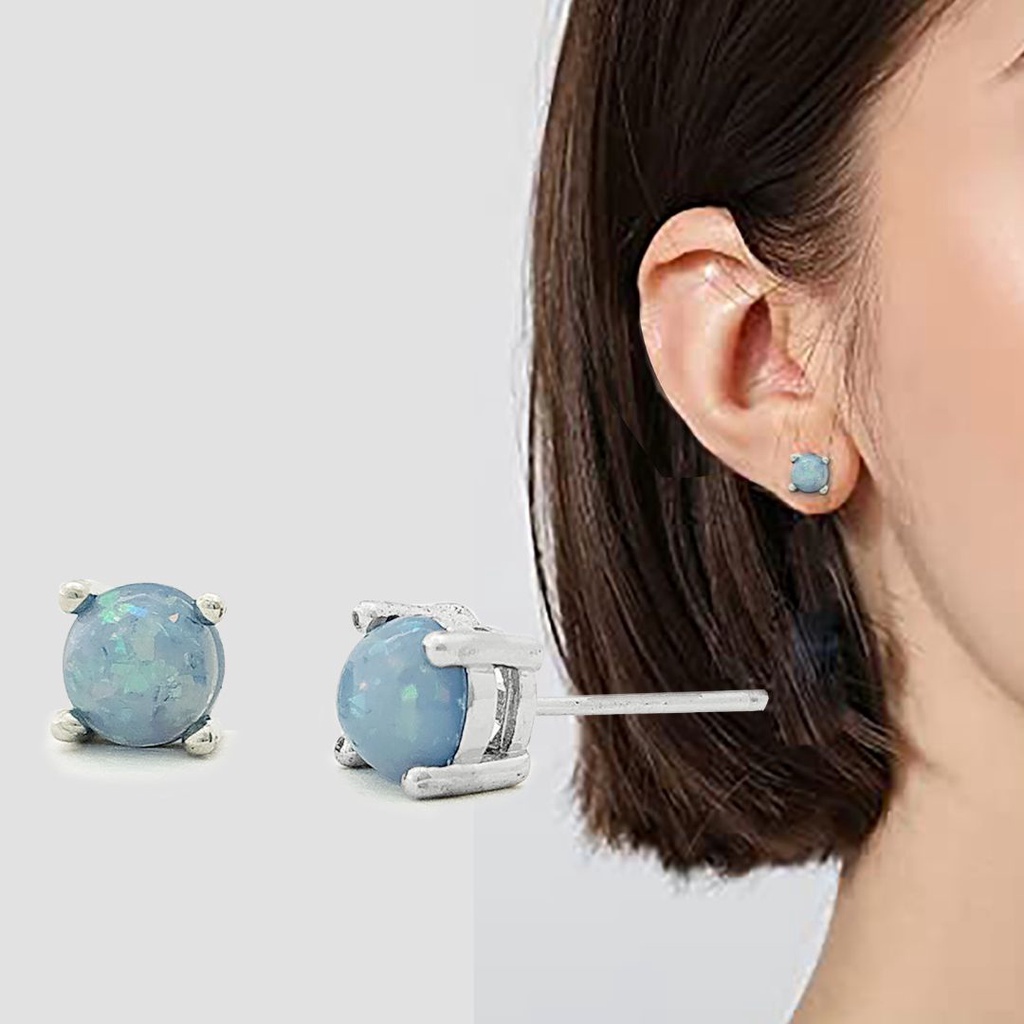 Opal earing ต่างหูพลอยโอปอลแท้ ต่างหูเงินแท้ประดับพลอยโอปอล