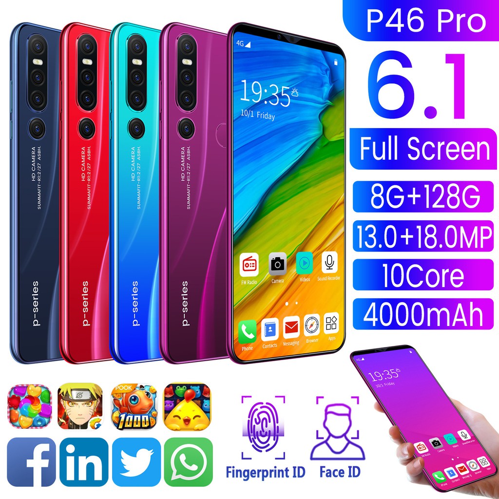 COD❗❗ Local Cellphone P46pro 4G Network 6.1 นิ้ว 8GB+128GB Android 9.1 เต็มจอ สองซิมการ์ด อินเตอร์เน็ตไร้สาย โทรศัพท์มือ