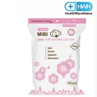 MIBI Cotton Pad with Edge มิบิ สำลีแผ่นรีดขอบ 100 แผ่น ตราลองเมด