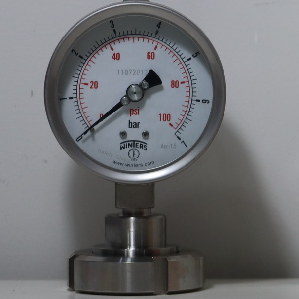 Pressure Gauge +Diaphargm SS316 4" , DIN1.5" , 0-100 psi/bar