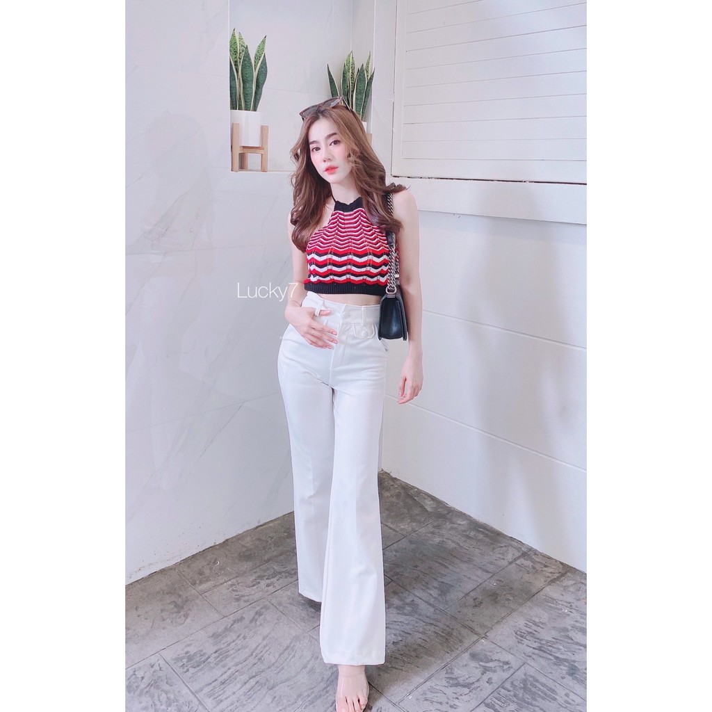 BY IRA ครอปท็อปเว้าหลังผูกคอ เนื้อไหมพรมแต่งลายไล่สีแมชชี่สวยมากกกก ทรงผูกคอคิ้วๆ - รูปที่ 4