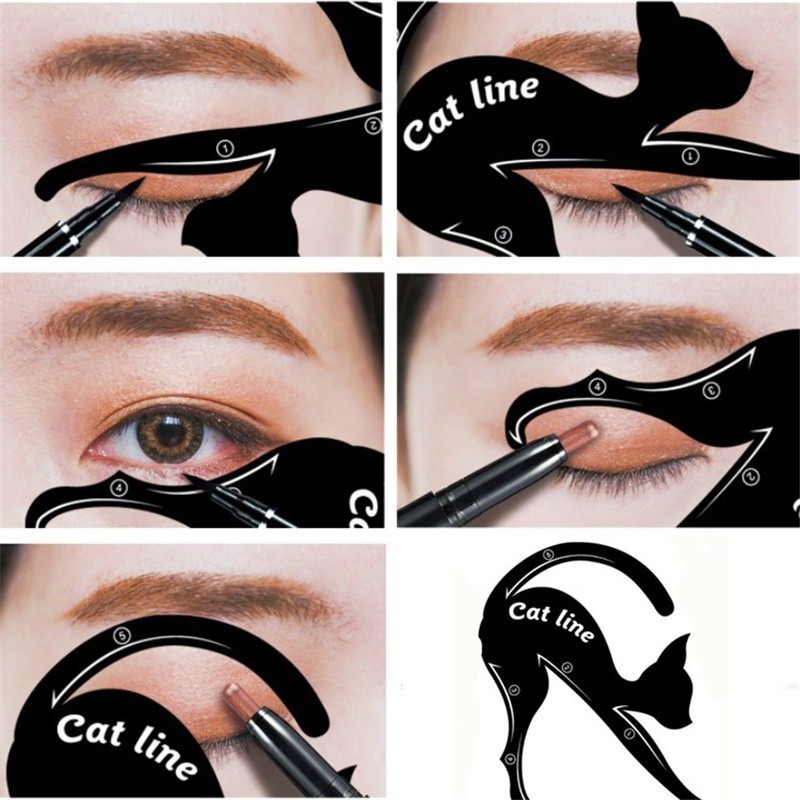2pcs Cute Cat Eyeliner Stencil kit Double Wing eye shadow frame card makeup tool