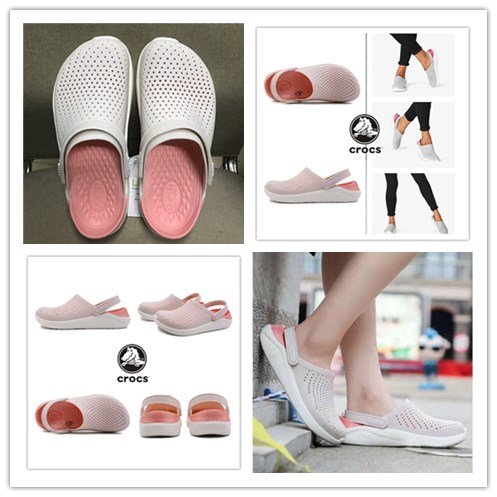 แท้100% Crocs รองเท้า [ราคาถูกและดี]แท้  LiteRide ของผู้หญิงรองเท้าชายหาดเปลือยสีชมพู M4-M7รองเท้าชา