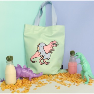 Thirsty t-rex leather totebag