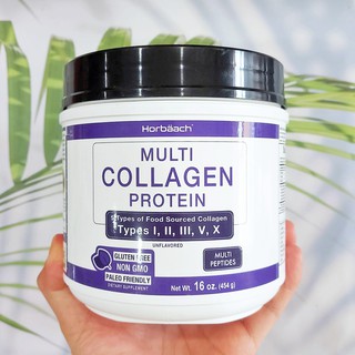 มัลติ คอลลาเจน โปรตีน แบบผง Multi Collagen Protein Powder 454g (Horbaach®) คอลลาเจนเปปไทด์