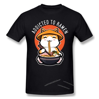 เสื้อยืดแขนสั้น ผ้าฝ้าย พิมพ์ลาย Addicted To Ramen,dog,food,funny แฟชั่นฤดูร้อน สําหรับผู้ชาย และผู้หญิงS-5XL