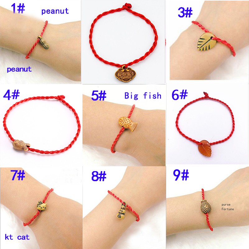 แฟชั่นฮวงจุ้ยโชคดีสร้อยข้อมือเชือกสีแดงมือสานปรับความยาวจุด