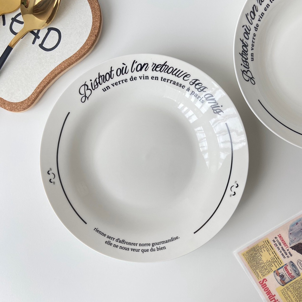 [พร้อมส่ง] Vintage plate Bristrot ลายตัวอักษร สไตล์เกาหลี พร้อมกล่อง