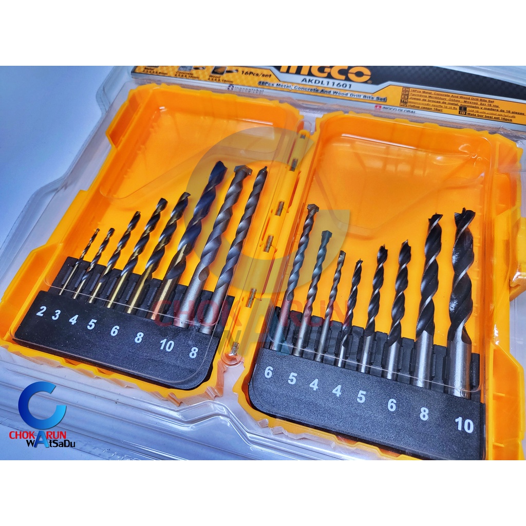 INGCO ชุดดอกสว่านอเนกประสงค์ 16 ชิ้น AKDL11601 – ดอกสว่าน เจาะเหล็ก เจาะปูน เจาะไม้ มาพร้อมกล่องเก็บ ราคา ถูกที่สุด ดีลบีเคเค แกลเลอรีภาพที่ 3