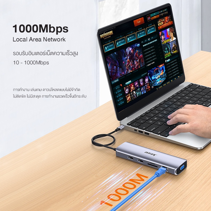 ⚡ส่งจาก กทม⚡Jasoz อะแดปเตอร์ฮับ Type C HUB 8in1 Adabter แท้ Hub USB3.0*3+HDMI+PD100W+SD+TF+RJ45