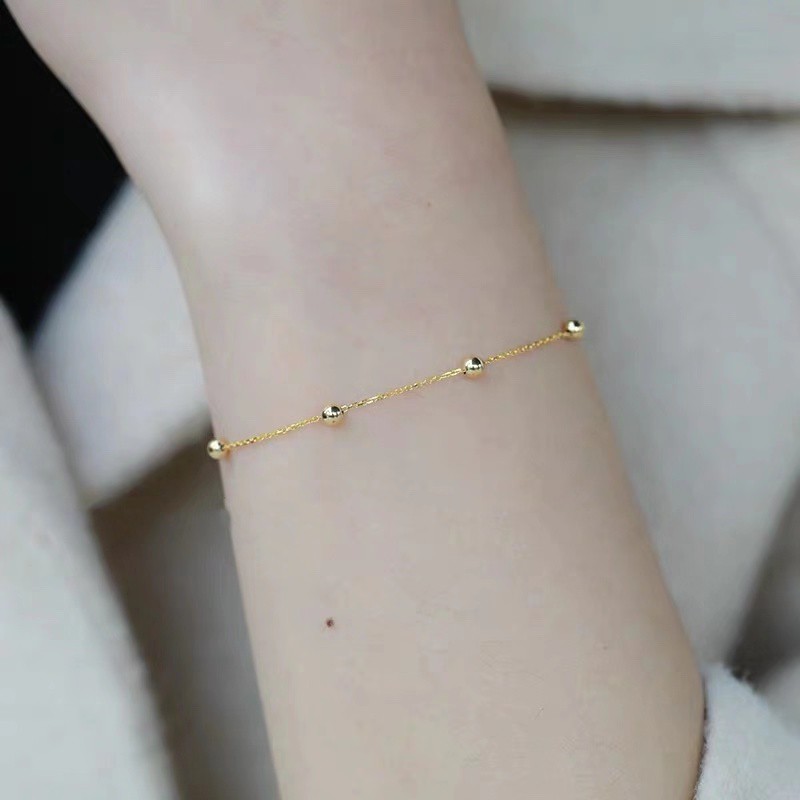 สร้อยข้อมือเหล็กไทเทเนียมสีโรสโกลด์/ข้อเท้าสาวชุบทอง 18เค ลูกปัดกลมเล็ก