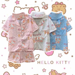 🌤 พร้อมส่ง ⚠️ ชุดนอนลาย เฮลโหล คิตตี้ 🌸Hello Kitty🐱แขนสั้น/ขาสั้น