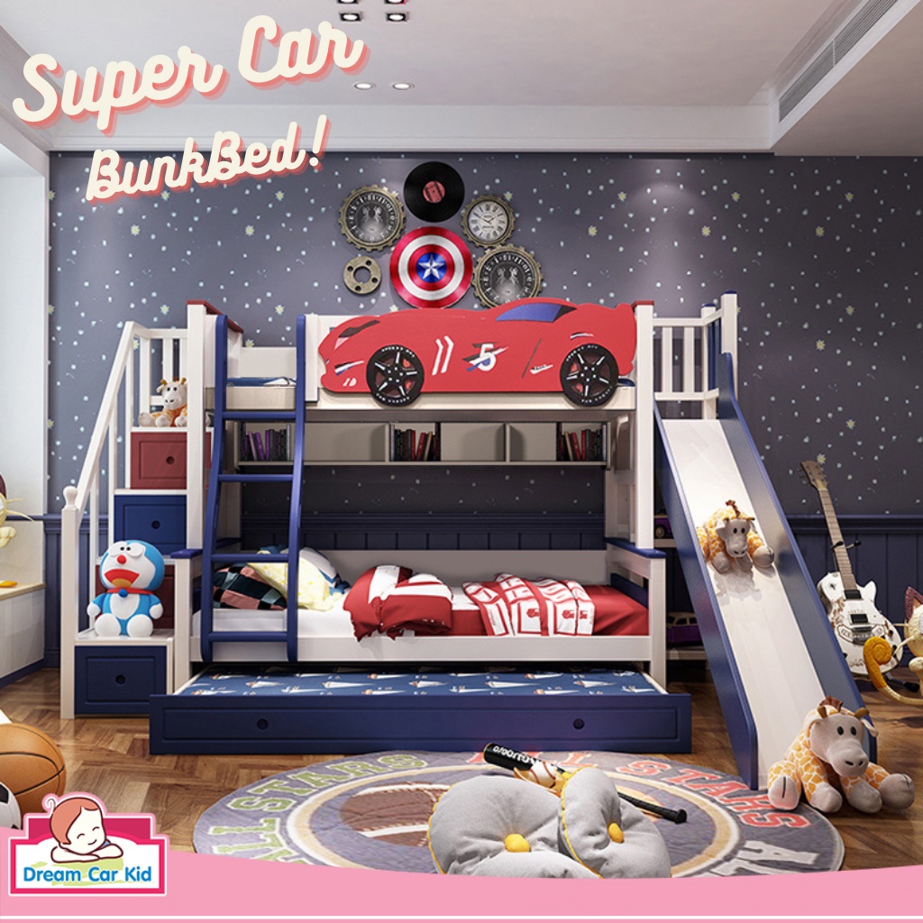เตียง 2 ชั้น Super Car Bunk Bed 4 ฟุต (สีขาว-น้ำเงิน)