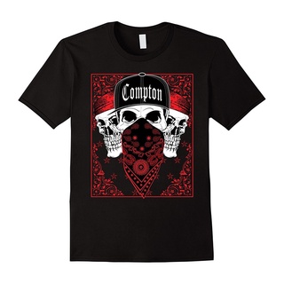 ผ้าฝ้ายคอกลมQwe122ev เสื้อยืด ผ้าฝ้าย พิมพ์ลายหัวกะโหลก Compton Red Bandana Skull Gangster สําหรับผู้ชาย AF123SD35377fro