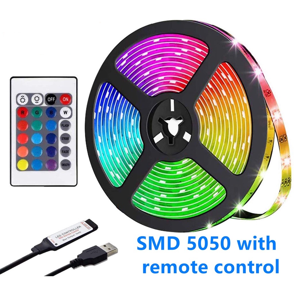 ไฟ led String Smd Rgb ไฟ led ตกแต่งห้อง + รีโมท 24 คีย์ Dc5V 10M/ม้วนโคมไฟ led-9