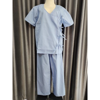 ฟรีไซส์ ชุดคนไข้ ชุดผู้ป่วย แบบเสื้อพร้อมกางเกง แบบยาวหูรูด