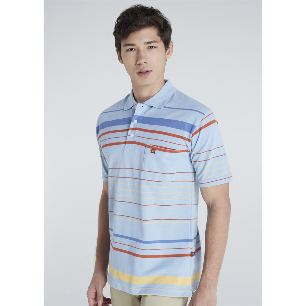 เสื้อโปโลแขนสั้นผู้ชายมีกระเป๋า Maximo Dente คอปก ลายริ้ว คลาสสิค สไตล์ยุโรป สำหรับผู้ใหญ่ รุ่น CV-2