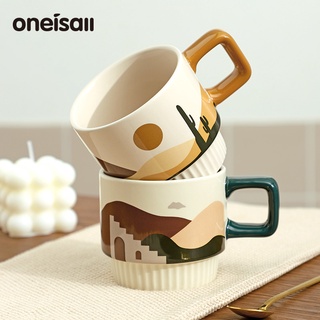 Oneisall แก้วกาแฟเซรามิค 320 มล. สร้างสรรค์ สําหรับครัวเรือน ออฟฟิศ