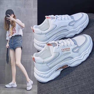 HOME818 รองเท้าผ้าใบ  รองเท้าผ้าใบผู้หญิง เสริมส้น 4.5 ซม. สไตล์เกาหลี มินิมอล