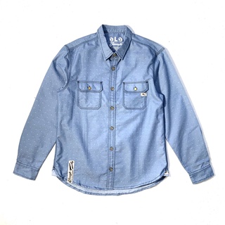 SH006 (SHIRT)(LIGHTBLUE+DOT)#11 เสื้อเชิ้ต ลายจุด แขนยาว เสื้อยีนส์ Denim Shirts(Gasoline &amp; Garage) ปั๊มน้ำมันแก๊สโซลีน