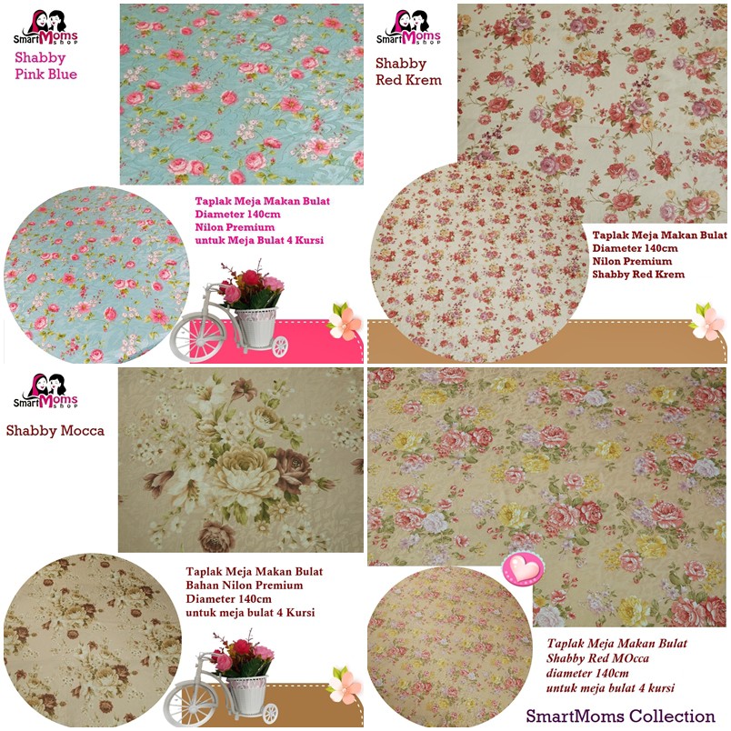 พรีเมี่ยม PRETTY BLUE SHABBY CHIC ROUND DINING TABLECLOTH สําหรับเก้าอี้ 4 ตัว