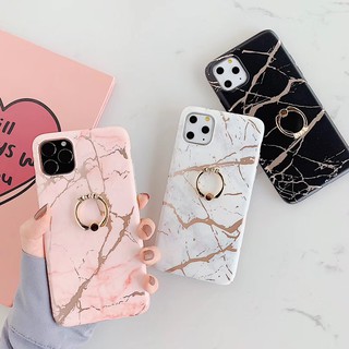 เคสโทรศัพท์มือถือนิ่ม ลายหินอ่อน พร้อมแหวนขาตั้ง สําหรับ iPhone i11 i12 Pro max xr ix i8 i7