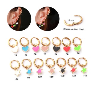 ต่างหูห่วงวงกลมสแตนเลส 16Gauge Helix Upper Lobe รูปหัวใจดาว 1 ชิ้น