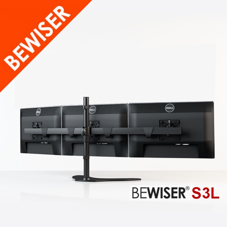 BEWISER S3 ขาตั้งคอม 3 จอมอนิเตอร์แถวเรียง VESA15"-30" ฐานวางตั้งโต๊ะโลหะสีดำ Triple Monitor VESA Mount Desk Stand black