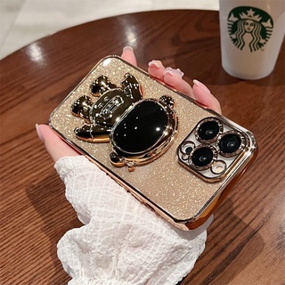 เคสโทรศัพท์มือถือ TPU ชุบกลิตเตอร์ ลายนักบินอวกาศ พร้อมขาตั้ง สําหรับ Iphone14 13 Pro Max