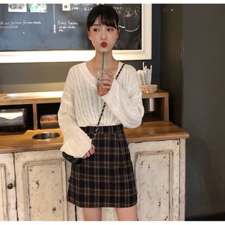 Retro plaid skirt korea version