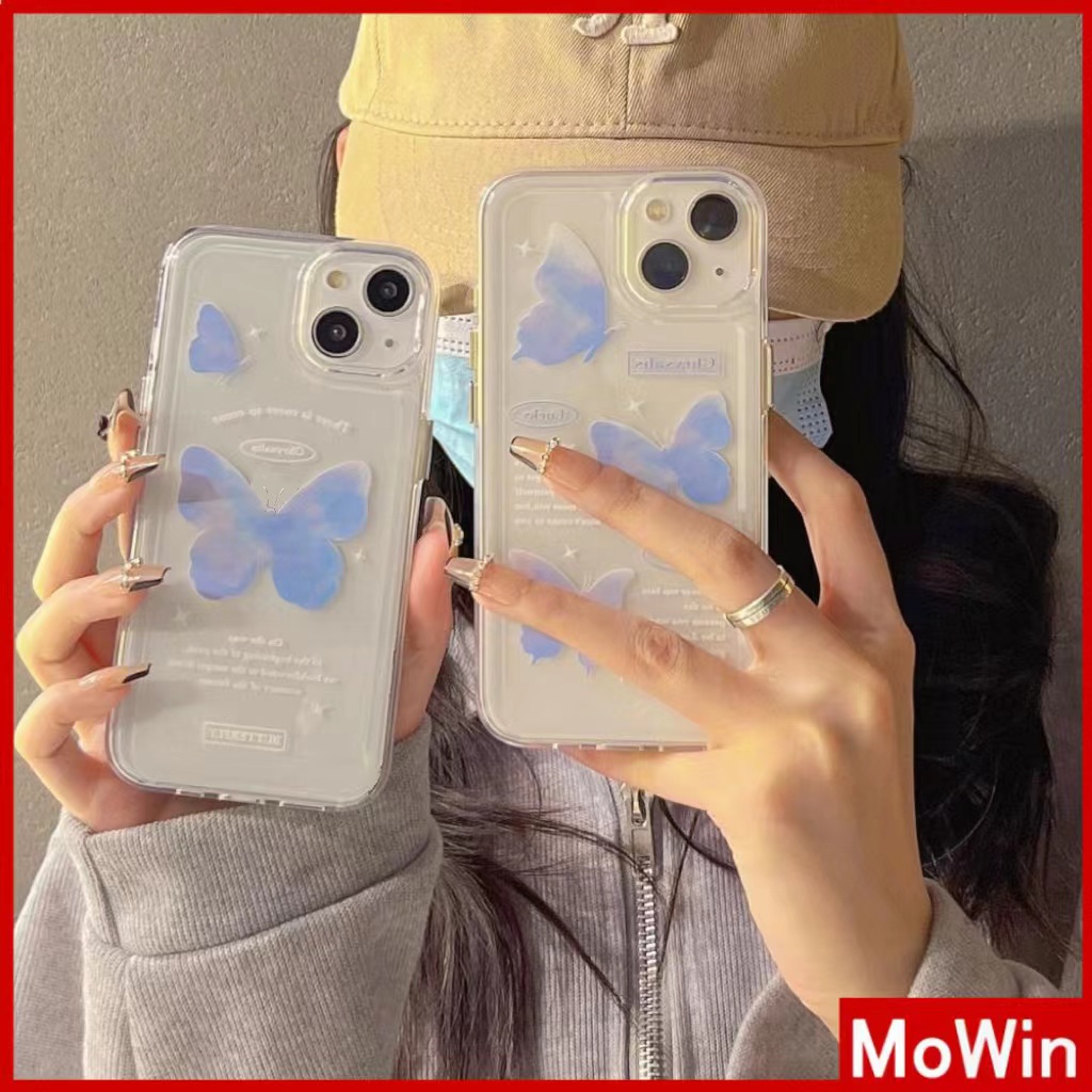 เข้ากันได้สำหรับ เคส iphone 15 เคสใสนุ่มหนา TPU กันกระแทกซุปเปอร์โปร่งใสป้องกันกล้องชุบปุ่มผีเสื้อสีฟ้าสำหรับ iPhone 13 Pro Max 12 Pro Max 11 7 Plus