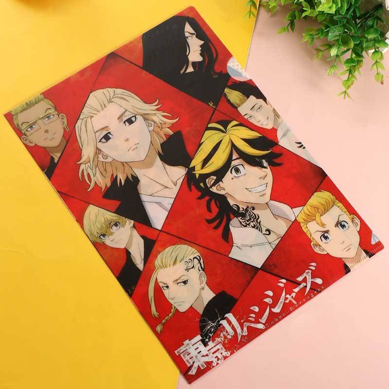 แฟ้มซองพลาสติก A4 1Pcs Cute Anime Tokyo Revengers PVC Folder Receive Bag Concise Planner's Spiral Filing Products Card Holder Bag Sano Manjirou Hanagaki Takemichi Tachibana Hinata Kawata Souta