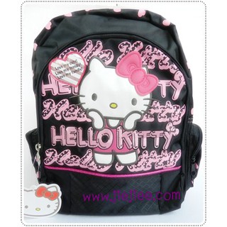 กระเป๋าเป้ นักเรียน ลาย kitty สีดำปักลายสีชมพู ขนาด 13x10x5 นิ้ว ด้านในมีช่องแบ่งหนังสือจัดระเบียบกระเป๋า