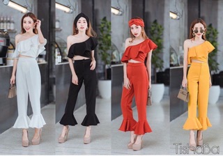 👑MARRIN set 👑 สี  ส้มอิฐ - เหลือง - ดำ - ขาว  ฟรีที่คาดผม