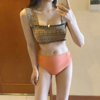 💥พร้อมส่ง💥 Bikini ชุดว่ายน้ำบิกินี่ เสื้อครอปท็อป พร้อมกางเกงเอวสูง เซ็ต 2 ชิ้น