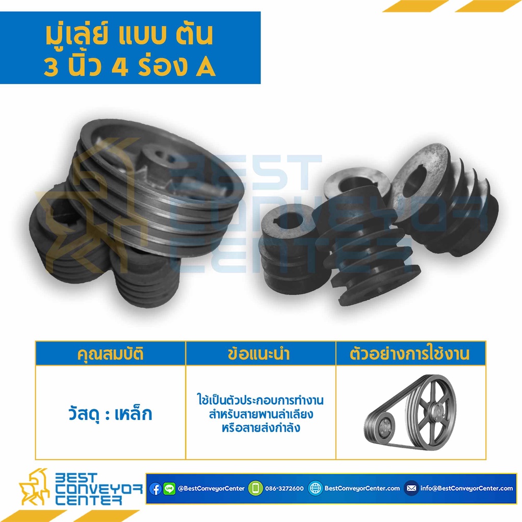 มู่เล่ย์ 4 ร่อง A,B แบบตัน (Pulley) ขนาด 3-8 นิ้ว