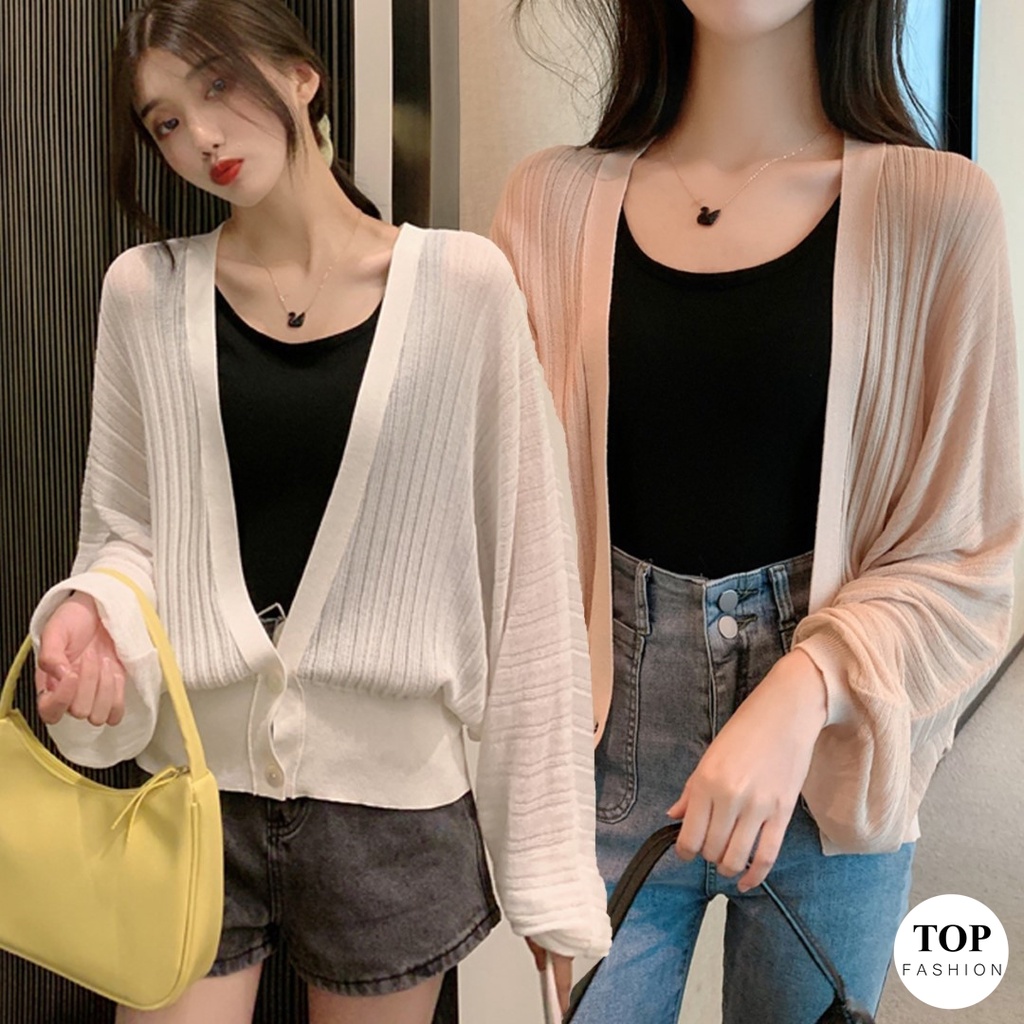 พร้อมส่งไทย ราคาถูก เสื้อคลุมคาร์ดิแกน แขนยาวจั๊ม 6 สี รุ่นชายเสื้อมีกระดุม 2 เม็ด