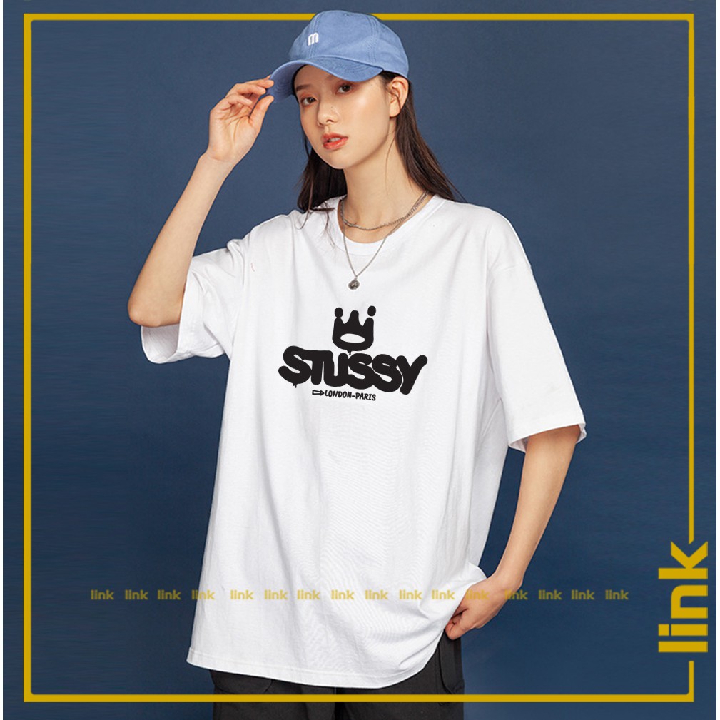 Stussy เสื้อยืดแขนยาว unisex (สีดํา สีขาว)