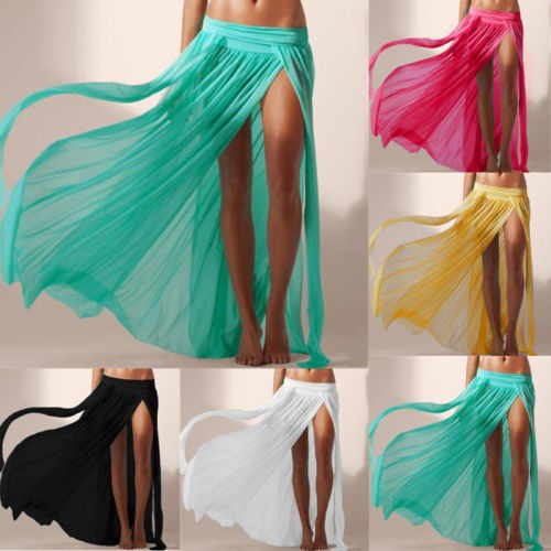 Bikini Cover Up ชุดว่ายน้ํา Sheer Maxi กระโปรง Veil Beach Sarong Dress