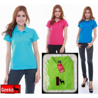 เสื้อโปโล ( polo shirt )แบรนด์ Geeko ตรากวาง สีพื้นหญิง สีเขียวสด(สะท้อน) gkc - 46W