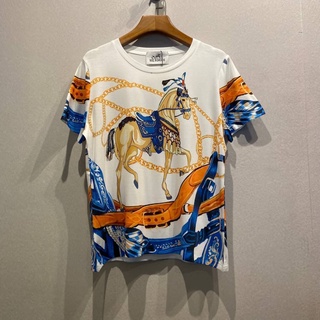 HERMES HORSE PRINT COTTON T-SHIRT เสื้อยืดคอกลมแขนสั้น แบรนด์แอร์เมส สกรีนรูปม้า