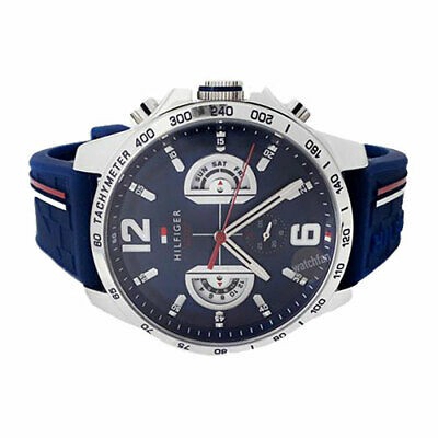 ReadyStock Authentic Tommy Hilfiger Decker Men's Analog Case Silver Silicon Navy Blue Watch 1791476 Jam Tangan Lelaki