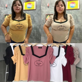 เสื้อผ้าสาวอวบ  อก36-44 ยาว23 แต่งขอบดำแขนเจ้าหญิง ปักโลโก้pada