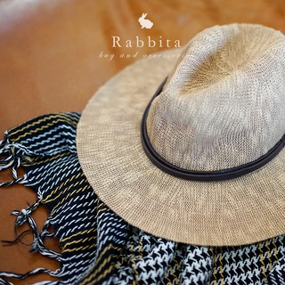 RB03 Vintage panama hat หมวกทรงวินเทจคาดหนัง สีน้ำตาลอ่อน