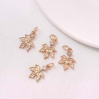 จี้สร้อยคอ สร้อยข้อมือ ทองแดง 14K ประดับเพทาย รูปใบเมเปิ้ล ขนาดเล็ก แฮนด์เมด diy