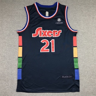 เสื้อกีฬาแขนสั้น ปักลาย Philadelphia 76ers 75th Anniversary Jersey Joel Embiid No.21 2022