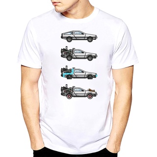 เสื้อยืดผ้าฝ้ายพิมพ์ลายขายดี Unique Harajuku Time Travel Design เสื้อผู้ชาย Back To The Future Delorean X 4 ชายตลก T เสื