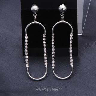 ElleQueen เครื่องประดับต่างหูระย้า ฝังเพชร สไตล์มินิมอล