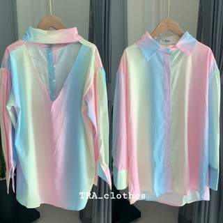 📌ทักก่อนสั่ง📌เสื้อคอปก วีหลัง สี Rainbow oversize  อก46” T_ra